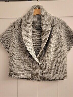 Apt. 9 Chunky Crop Knit Short Sleeve Shawl Collar Shrug Light Gray Size S